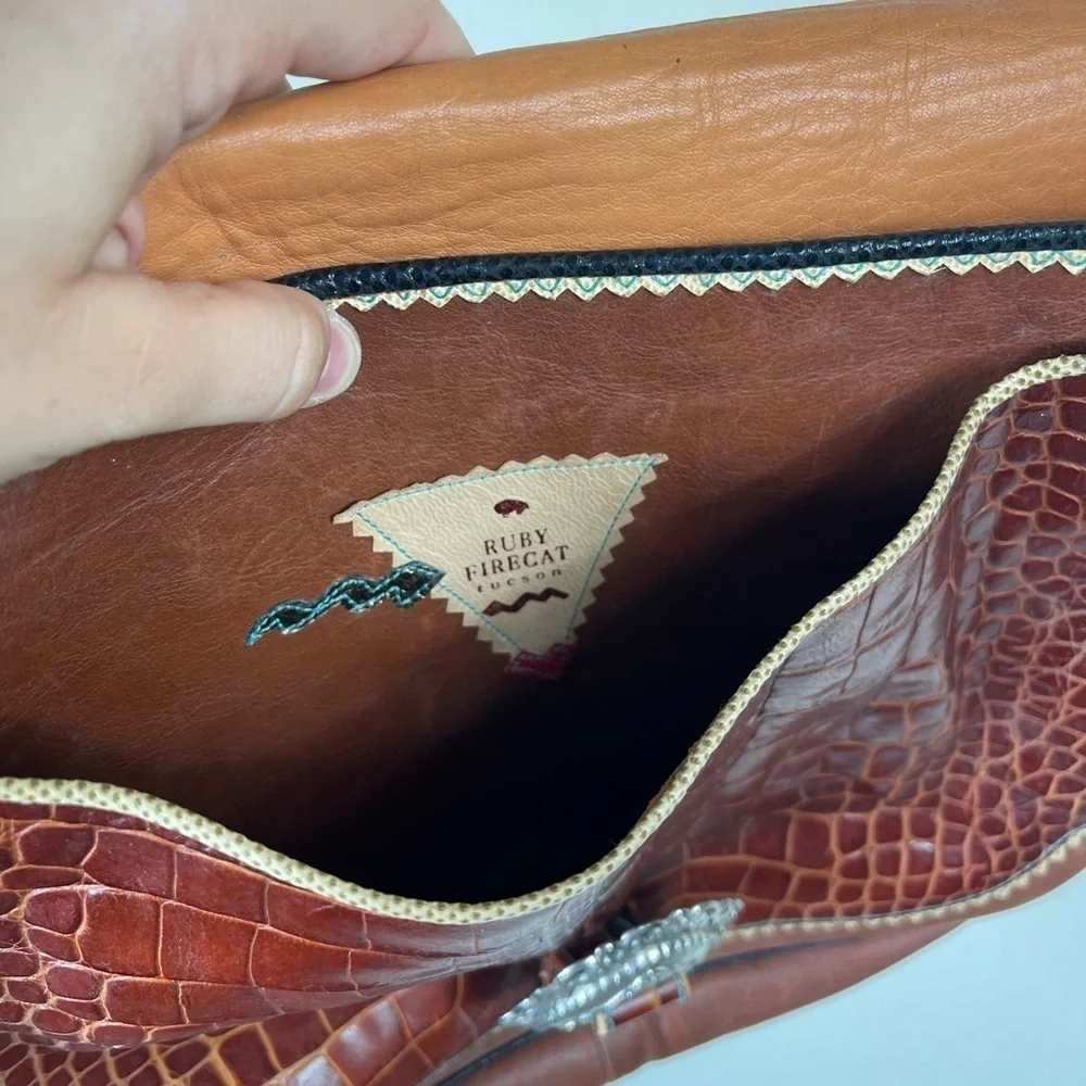 Ruby Firecat Bag Leather Saddle Purse with Silver Buckle